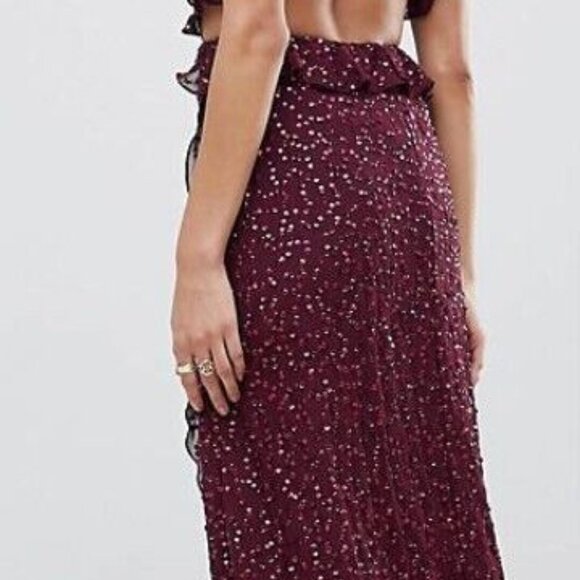 ASOS DESIGN Ruffle Maxi Dress With Open Back in All Over Sequin Size 14 - Picture 7 of 14